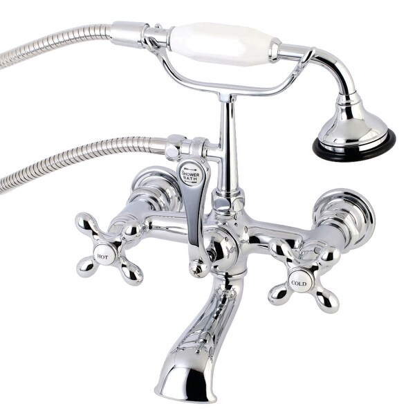 Kingston Brass AE558T Vintage Wall Mounted Clawfoot Tub Filler with Built-In Diverter and Metal Cross Handles - Polished Chrome