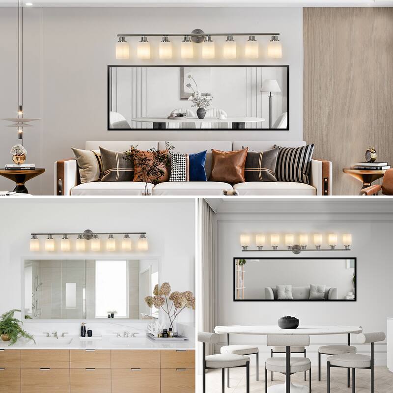 52" Modern 8-Light Vanity Wall Sconce,with Frosted Glass Shades for Bathroom or Hallway Lighting (No Bulbs)