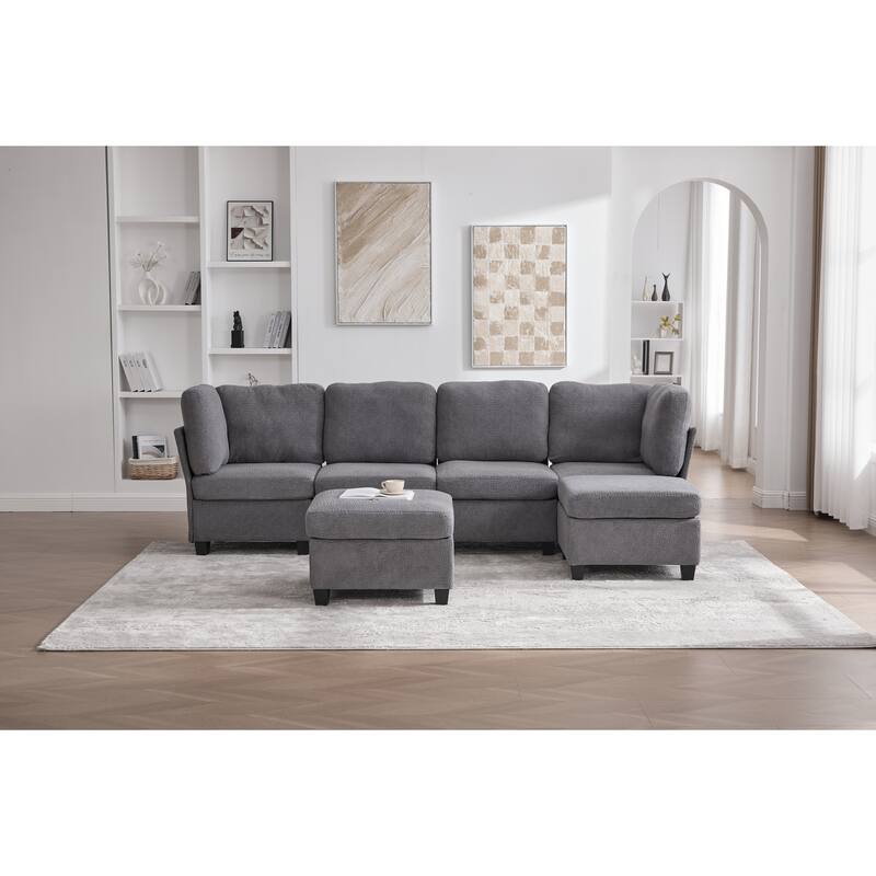 GDFStudio - Modular Polyester 6-Seat 113.39" Sectional with Storage Ottoman