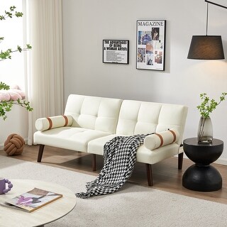 Convertible Sofa Bed with Linen Upholstery & Solid Wood Legs - Bed Bath ...
