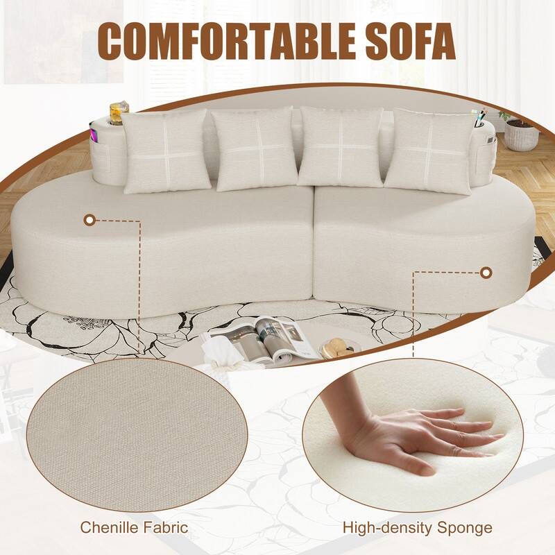 Chenille Upholstered Curved 3 Seat Minimalist Compressed Modular Sectional Sofa