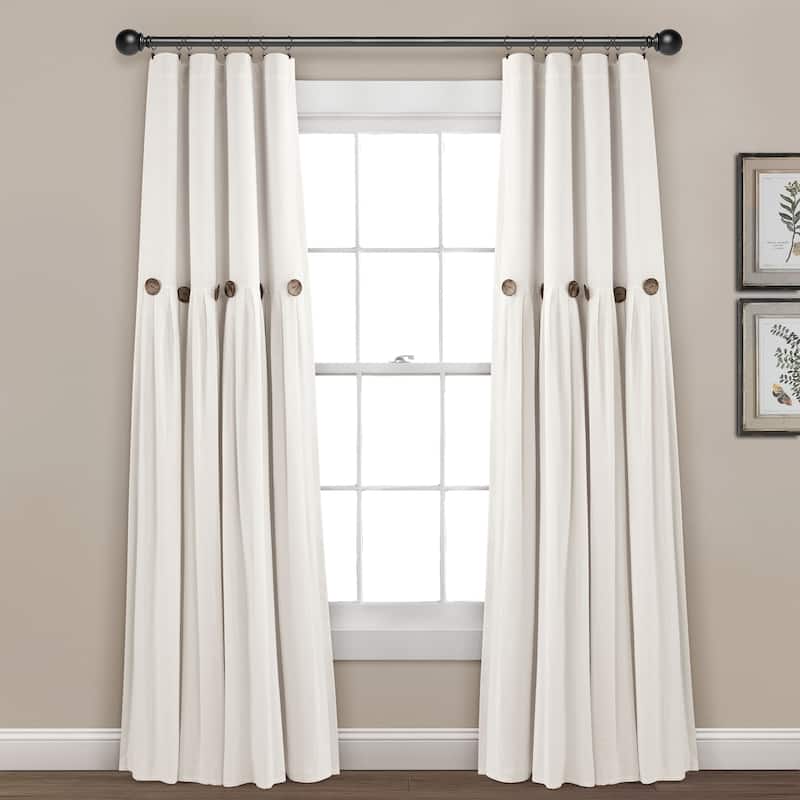 Lush Decor Linen Button 100 Percent Lined Blackout Window Curtain Panel Single - Off White - 40X84