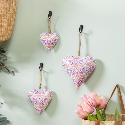 Petal Paradise Heart Shaped Metal Hanging Décor, Set of 3