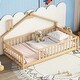 preview thumbnail 1 of 9, Natural Twin Size Pine Wood House-Shaped Bed with Guardrails, No Door Natural