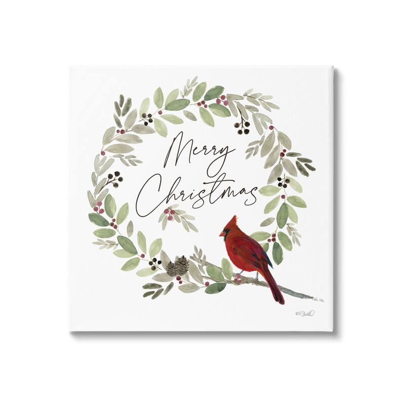 Stupell Merry Christmas Cardinal Canvas Wall Art Design by Kate Sherrill - 24 x 24