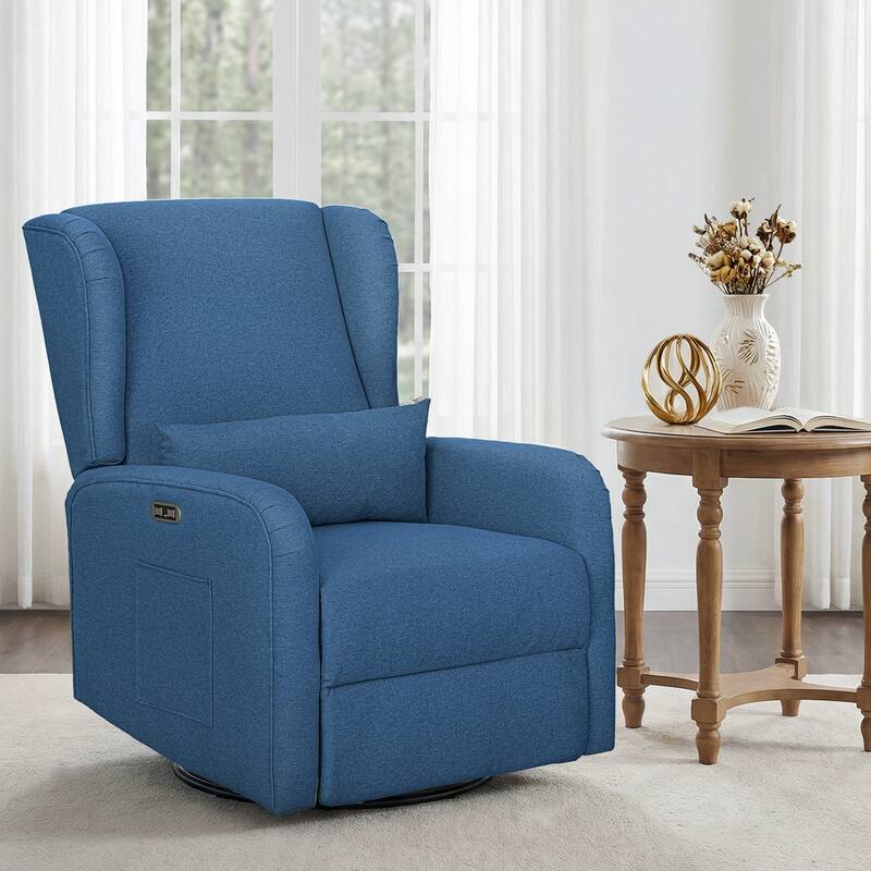 Madison Park Candace Power Recliner 3-in-1 with Swivel, Glider, USB Ports - Blue