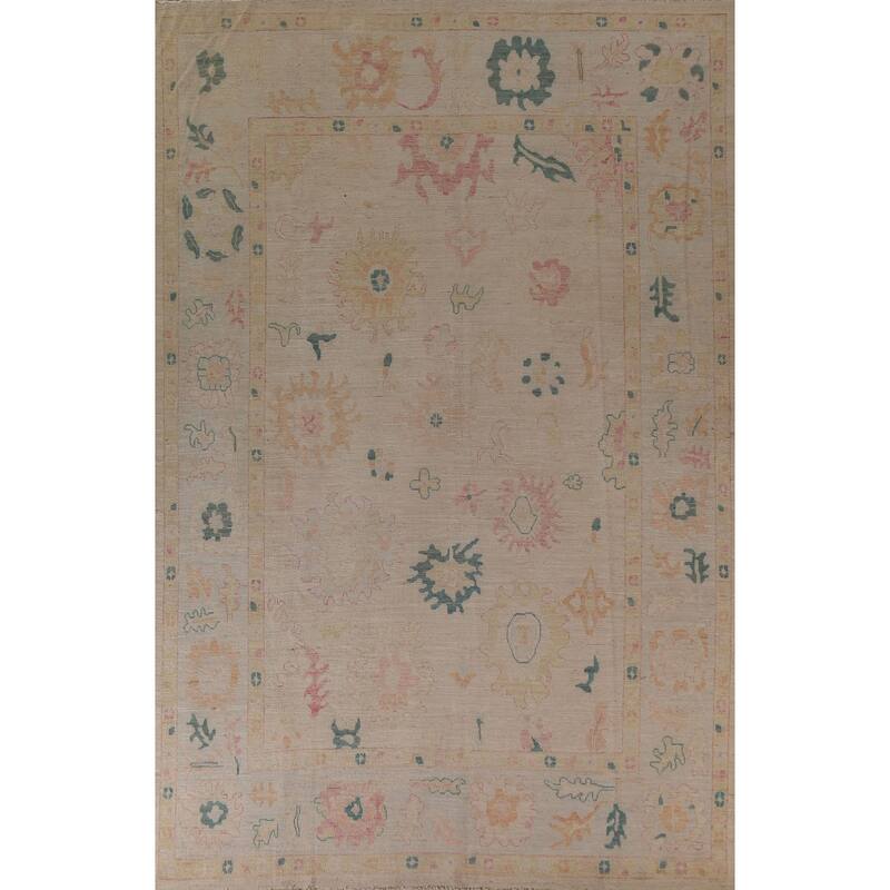 Floral Oushak Turkish Area Rug Handmade Vegetable Dye Wool Carpet - 8'10"x 11'10"