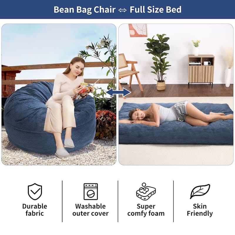 2 in 1 Bean Bag Chairs, Convertible Floor Cushions for Living Room Bedroom