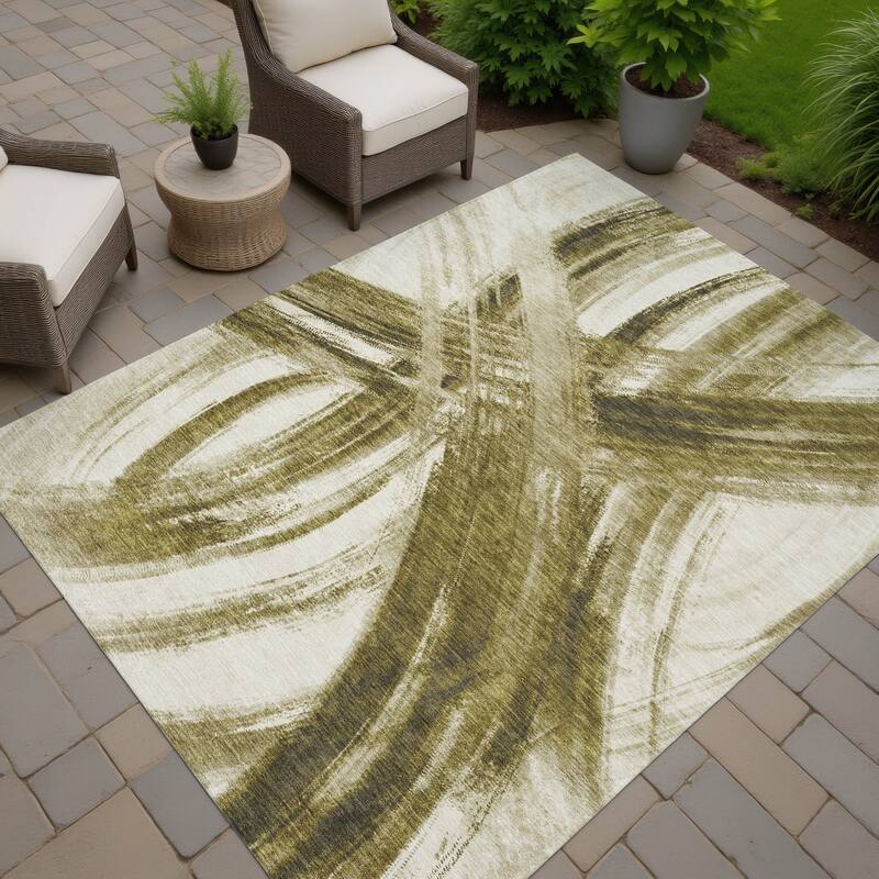 Machine Washable Indoor/ Outdoor Abstract Brushstroke Chantille Rug