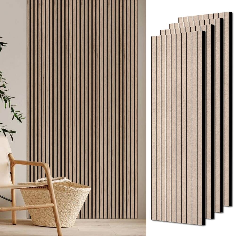 4-Pack 47" x 23" WPC Acoustic Slat Wall Panel for Interior Wall Decor, TV Background, Living Room - 47" H x 23" W x 0.82'' D