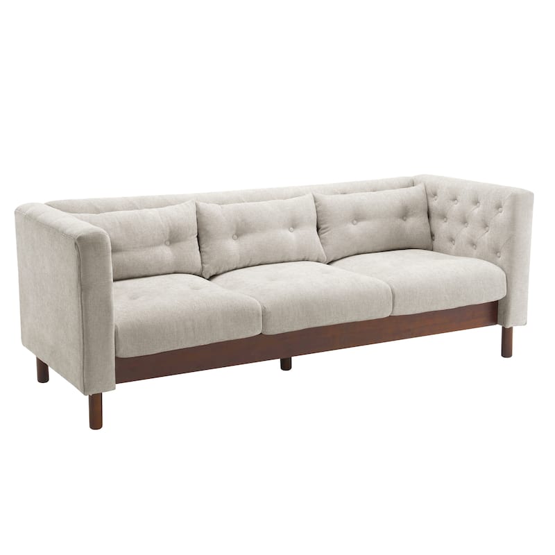Modern Sofa Couch, 78" Upholstered Loveseat Sofa, Tufted 3-seat Couch with Wooden Legs Luxury Leisure Sofa for Living Room