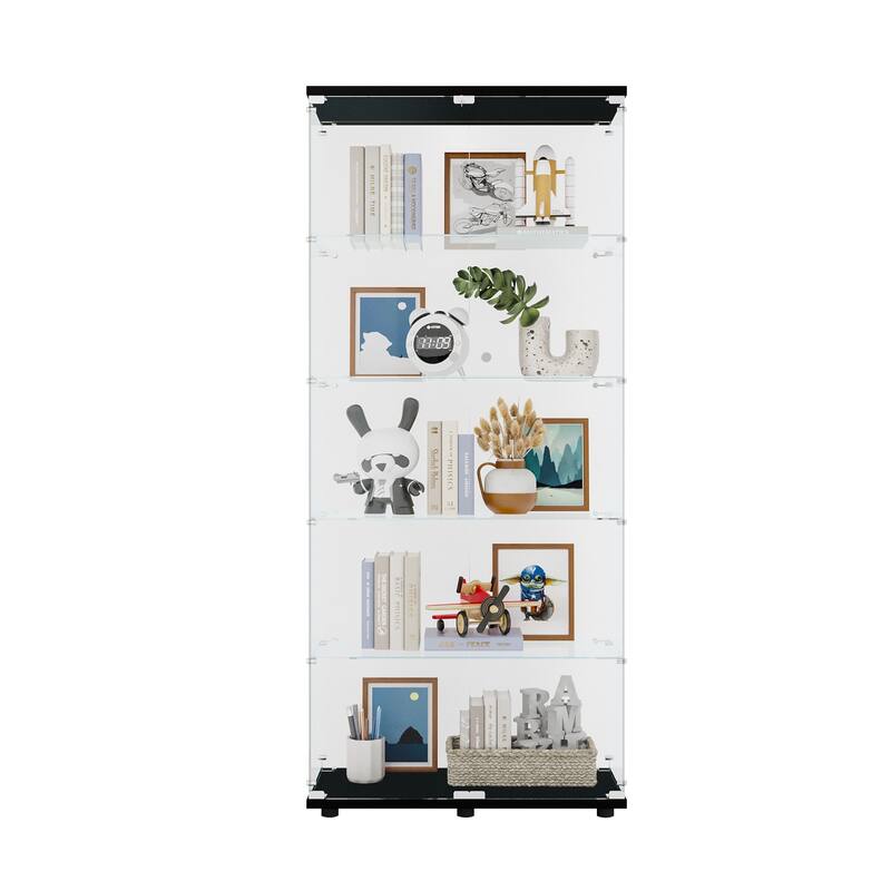 Glass Floor Standing Display Cabinet with 5 Shelves Double Door