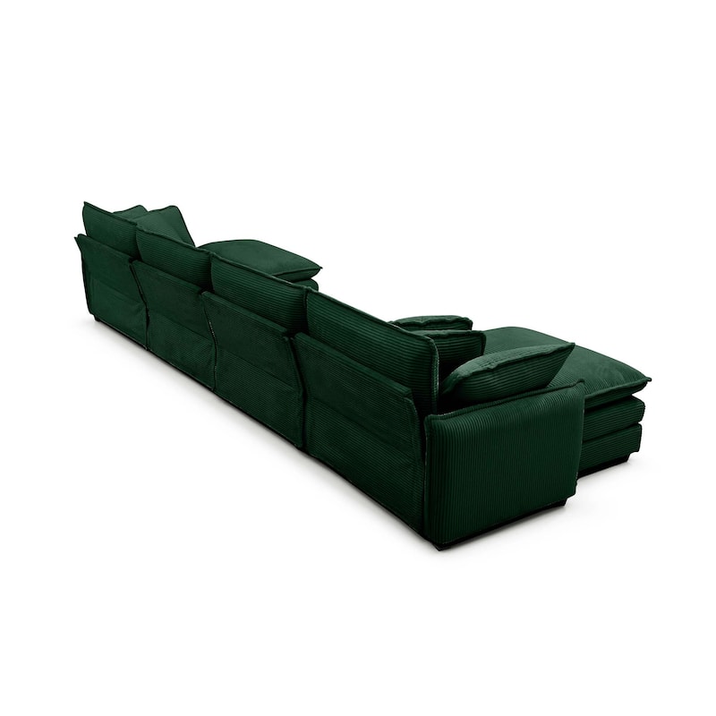 Green 6-piece Corduroy U-Shaped Modular Sectional Sofa with 2 Ottomans