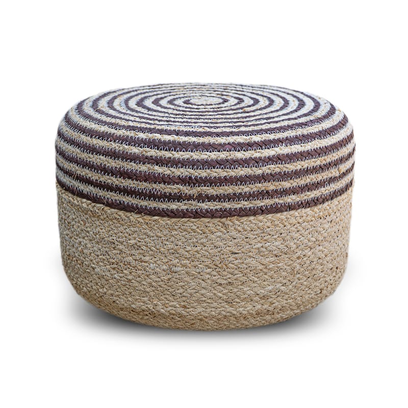Made4Home Cera Round Natural Woven Accent Ottoman Pouf - Natural/Brown