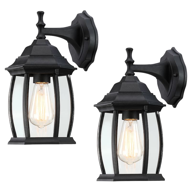 Textured Black Outdoor Wall Lartern Light Set of 2 - Black