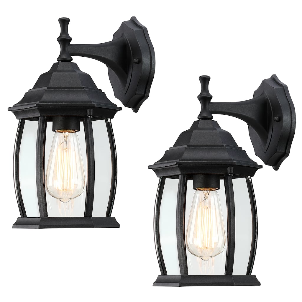 Textured Black Outdoor Wall Lartern Light Set of 2