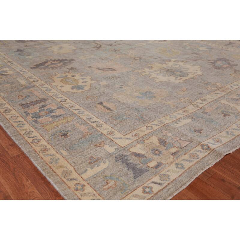 Hand Knotted Oriental 100% Wool Carpet Transitional All-Over Greys & Charcoal Oushak Area Rug - 9' 8'' X 8' 4''