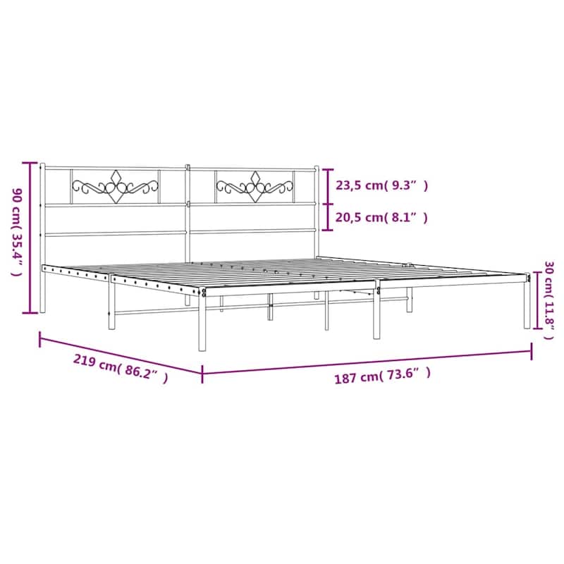 vidaXL 12 Inches White California King Metal Bed Frame No Mattress - 86.2" x 73.6" x 35.4"