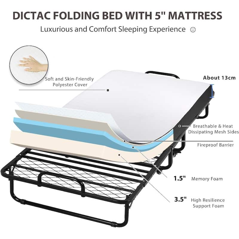 Folding Bed Rollaway Bed Guest Bed with Mattress