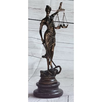Real Bronze Statue Marble Lady Blind Justice Scales Law Sculpture Marble Figure
