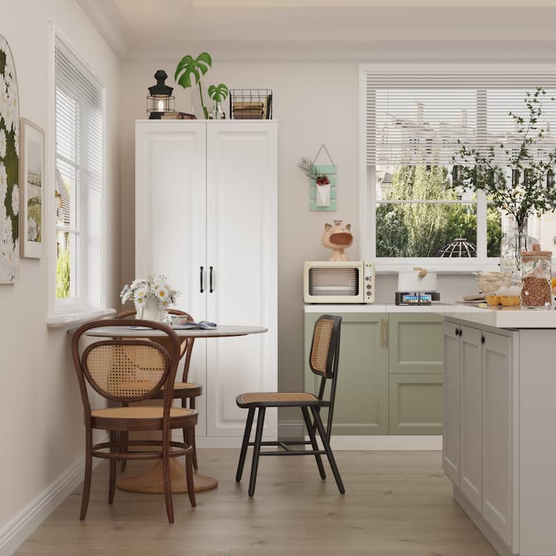 White Storage Cabinet: Kitchen Pantry, Buffet, Large 72.2"H Bookshelf