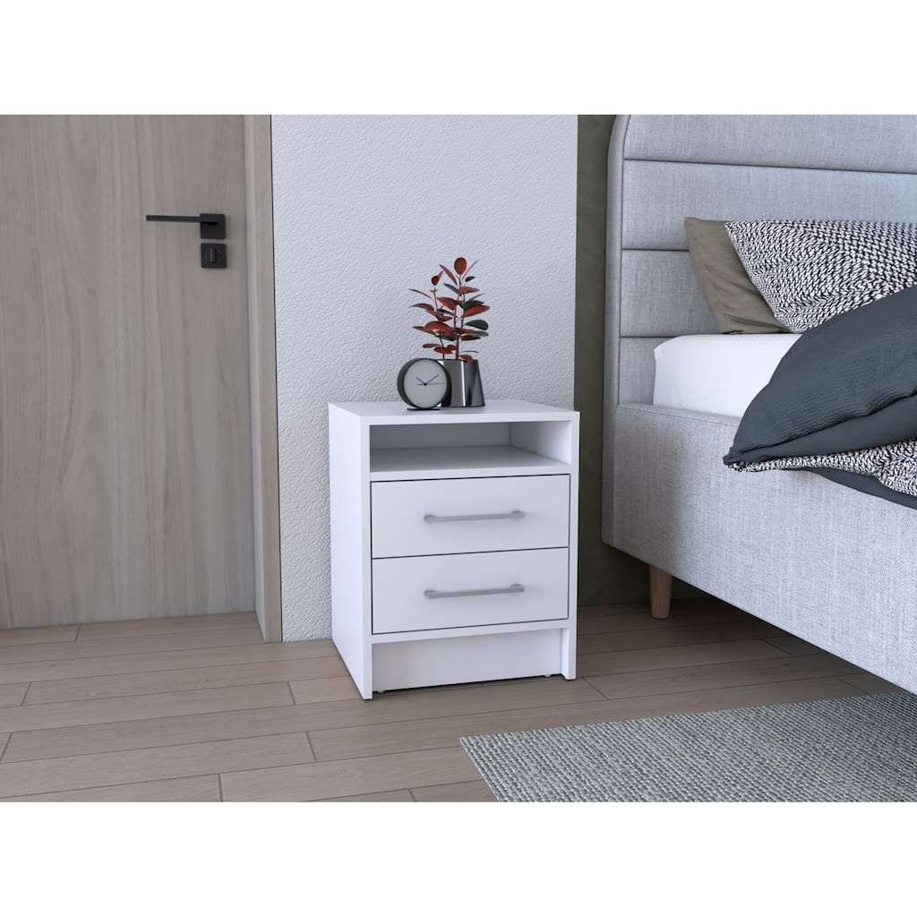 24-Inch Two-Drawer Nightstand with Open Shelf, Modern Design, Easy Assembly, Versatile Use