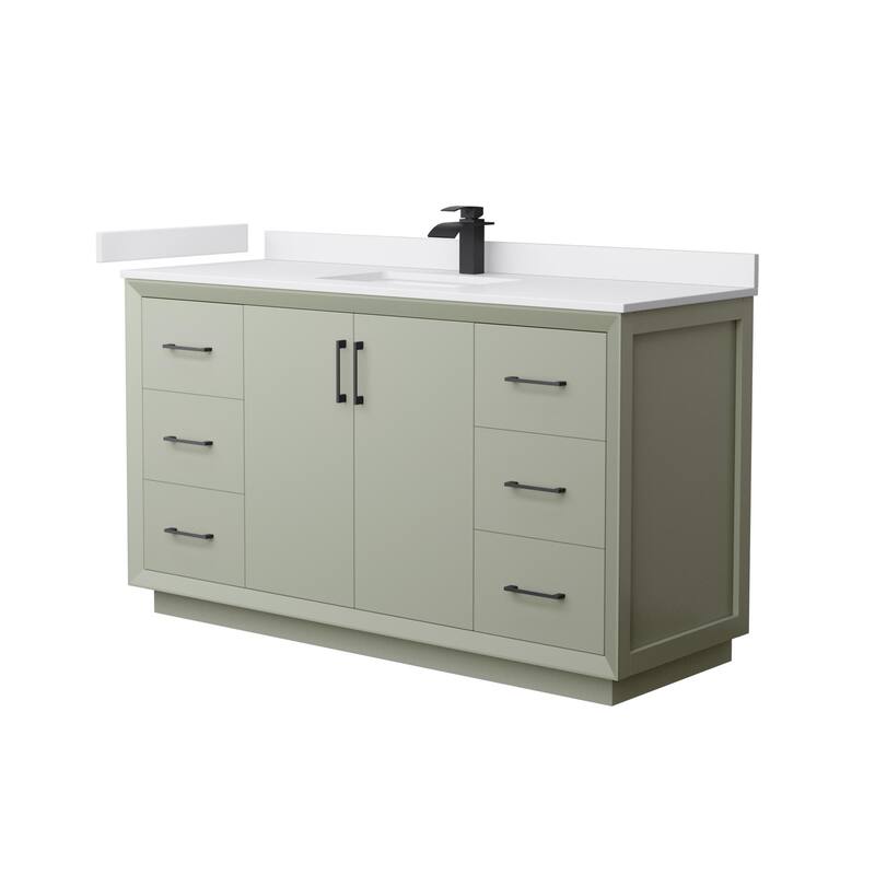 Wyndham Collection WCF414160S-VCA-UNSMXX Strada 60" Free Standing - Light Green / White Cultured Marble Top / Matte - Painted
