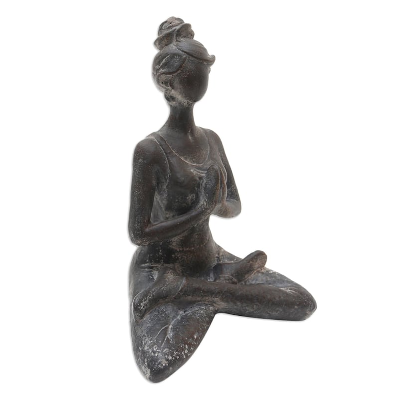 Novica Handmade Asana Pose In Brown Cement Statuette