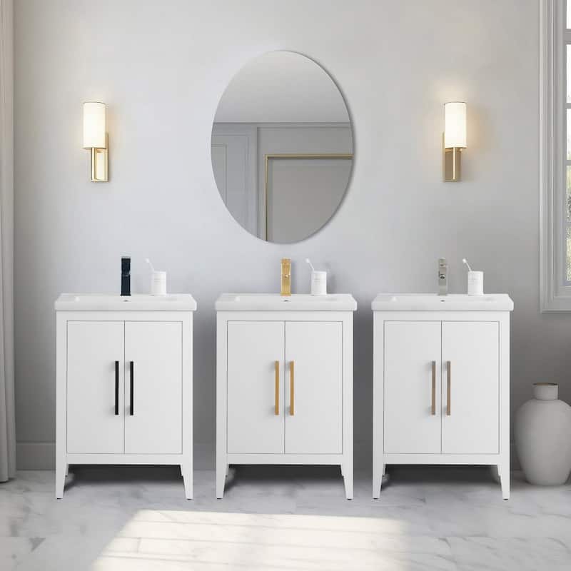 Vanity Art 20" or 24" or 30" Single Sink Bathroom Vanity Cabinet with Ceramic Top