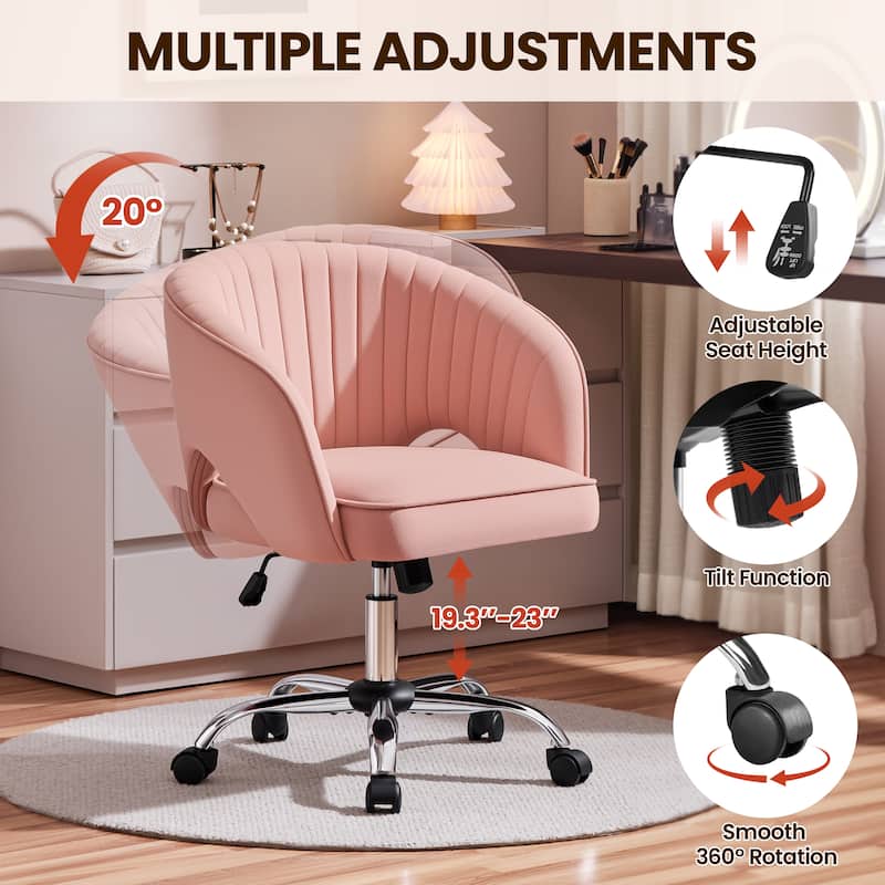 Yaheetech Velvet Office Chair with Tufted Barrel Back, Rolling Wheels, Adjustable Seat Height