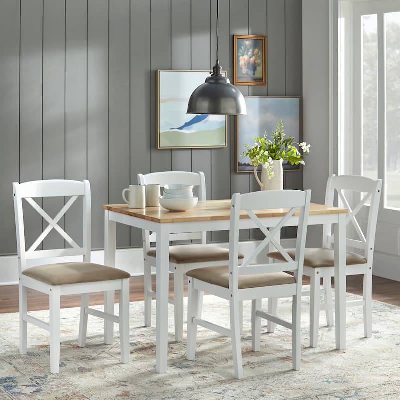 Simple Living White 5-piece Crossback Dining Set - White/Natural