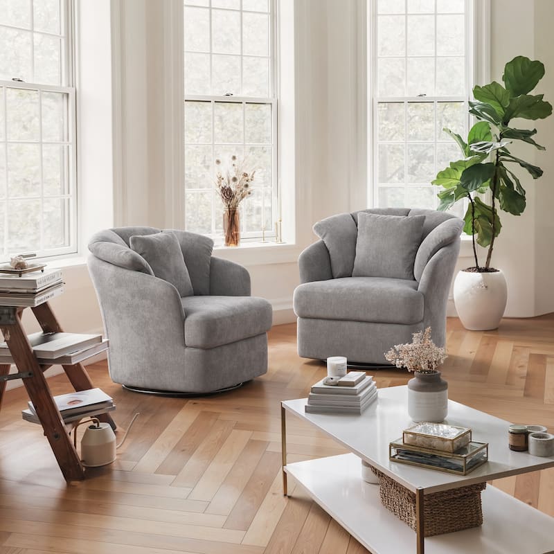 LUE BONA Oversized Swivel Accent Chair, Modern Barrel Chair with Double Cushion Set of 2 - N/A