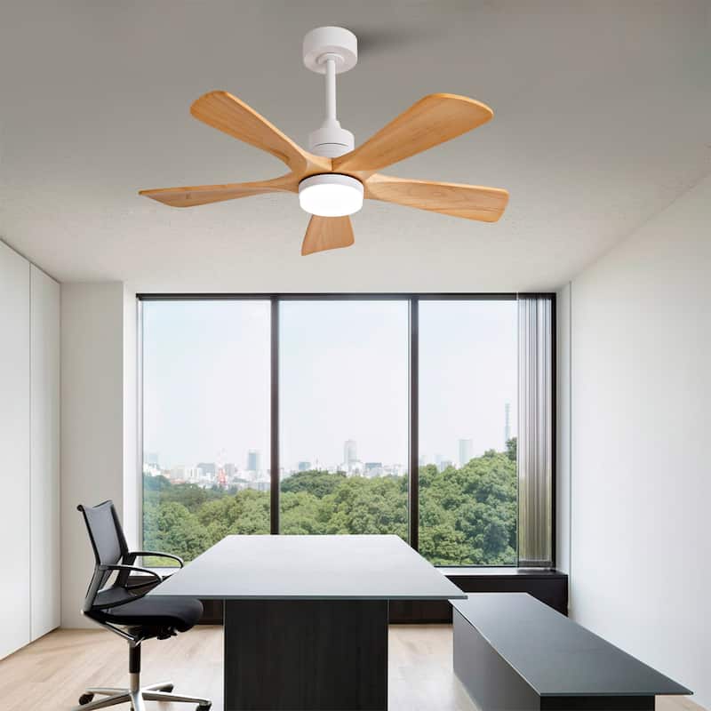 42 Inch Modern Ceiling Fans With Lights and Remote Control, 5 Solide Wood Blades, Reversible DC Motor