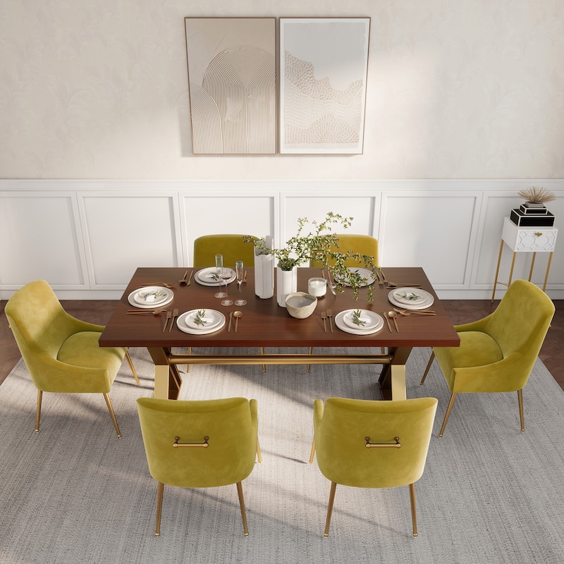 7-Piece Clihome Walut Wood Table with Velvet Chair Dining Chair