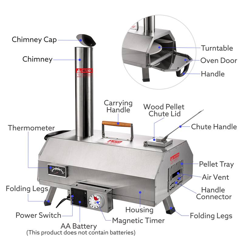 Outdoor Portable Automatic Rotatable Wood Fired Pizza Ovens,with Timer,Built-in Thermometer,Pizza Cutter & Carry Bag