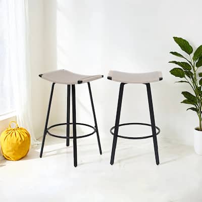 Set of 2 PVC Weaving Pub Stool Backless Handwoven Counter Height Bar Stools with Round Footrest