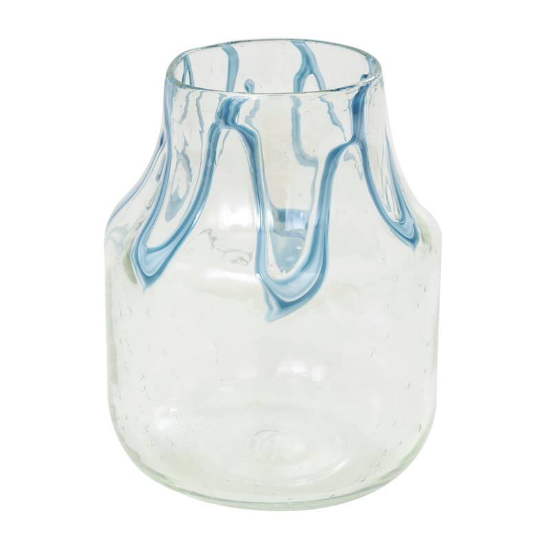 Cream Glass Abstract Vase with Wavy Blue Design