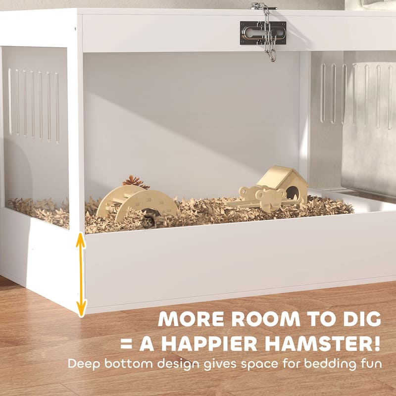White MDF Hamster Cage with Hut, Ladder and Seesaw for Small Pets - 31.5" L x 19.7" W x 22.8" H