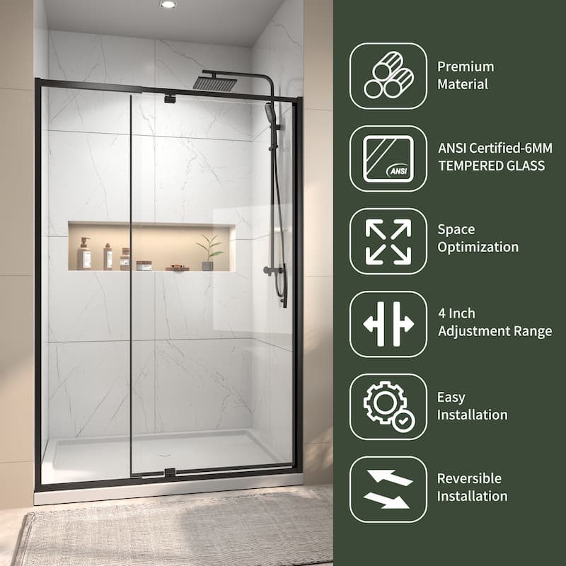Modland 48"x71" Pivot Swing Semi-Frameless Shower Door with 1/4" Tempered Clear Glass