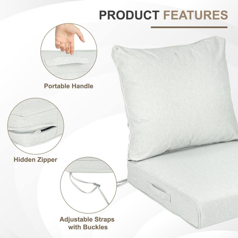 Aoodor Outdoor Deep Seat Cushion Set, Waterproof Patio Furniture Cushions with Adjustable Straps & Removable Cover