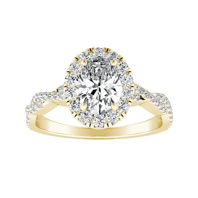Auriya 18k Gold Twisted Oval-cut 5/8ctw Halo Diamond Engagement Ring - Yellow - 5