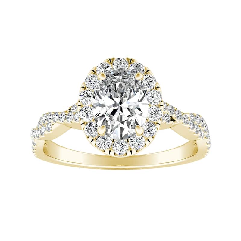 Auriya 18k Gold 7/8ctw Twisted Oval-cut Halo Diamond Engagement Ring (I-J, I1-I2) - 7.5 - Yellow