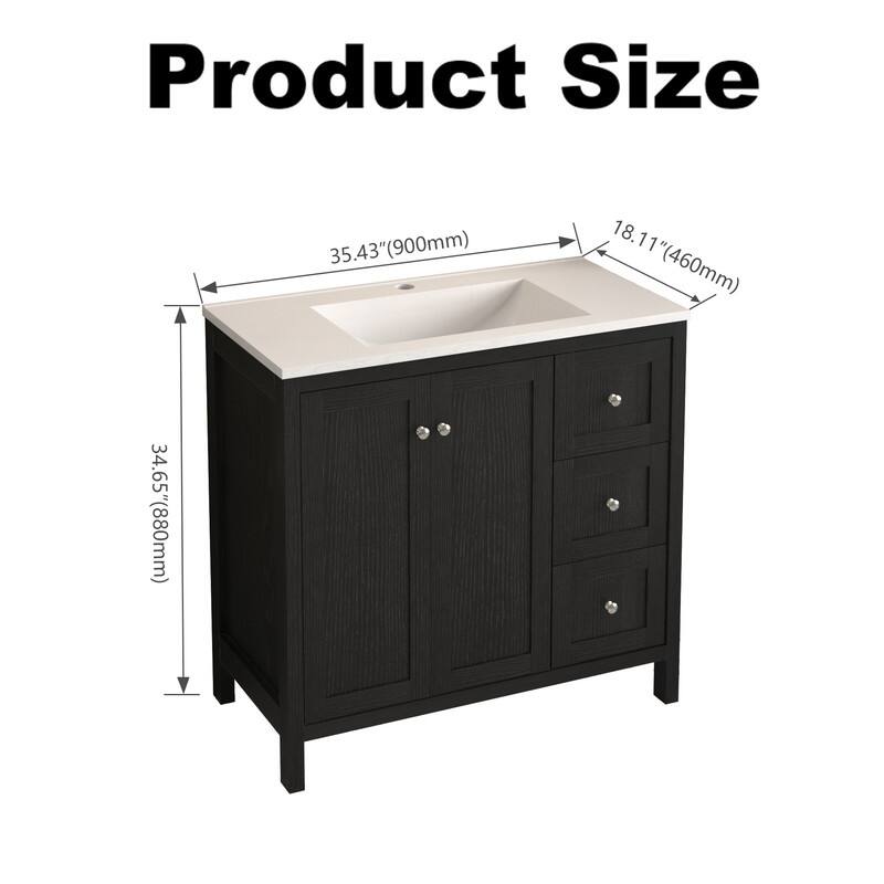 36" Bathroom Vanity Modern Bathroom Cabinet with Basin Top