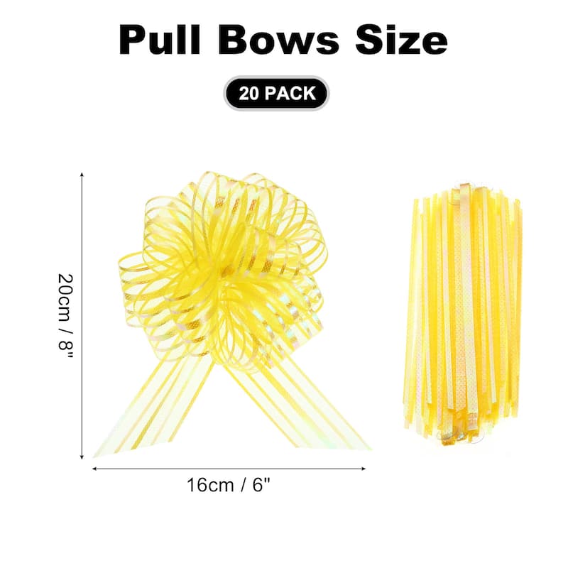 20pcs Pull Bows 6.3 Inch Wide Ribbon Gift Bows for Gift Wrapping - Yellow