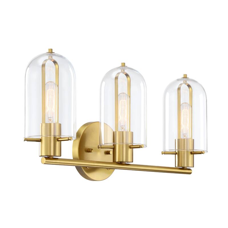 Skylar 24.5 in. 3-Light Brushed Gold Vanity Light with Clear Glass Shades for Bathrooms