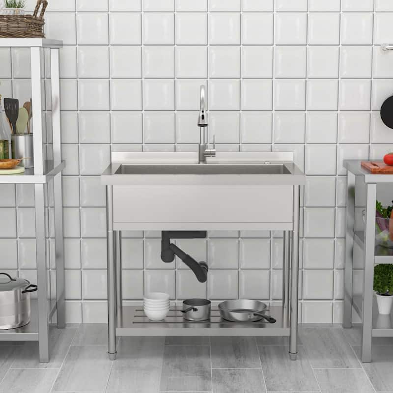 Lordear 36" Large Utility Sink Free Standing Outdoor Stainless Steel Deep Laundry Sink with Faucet