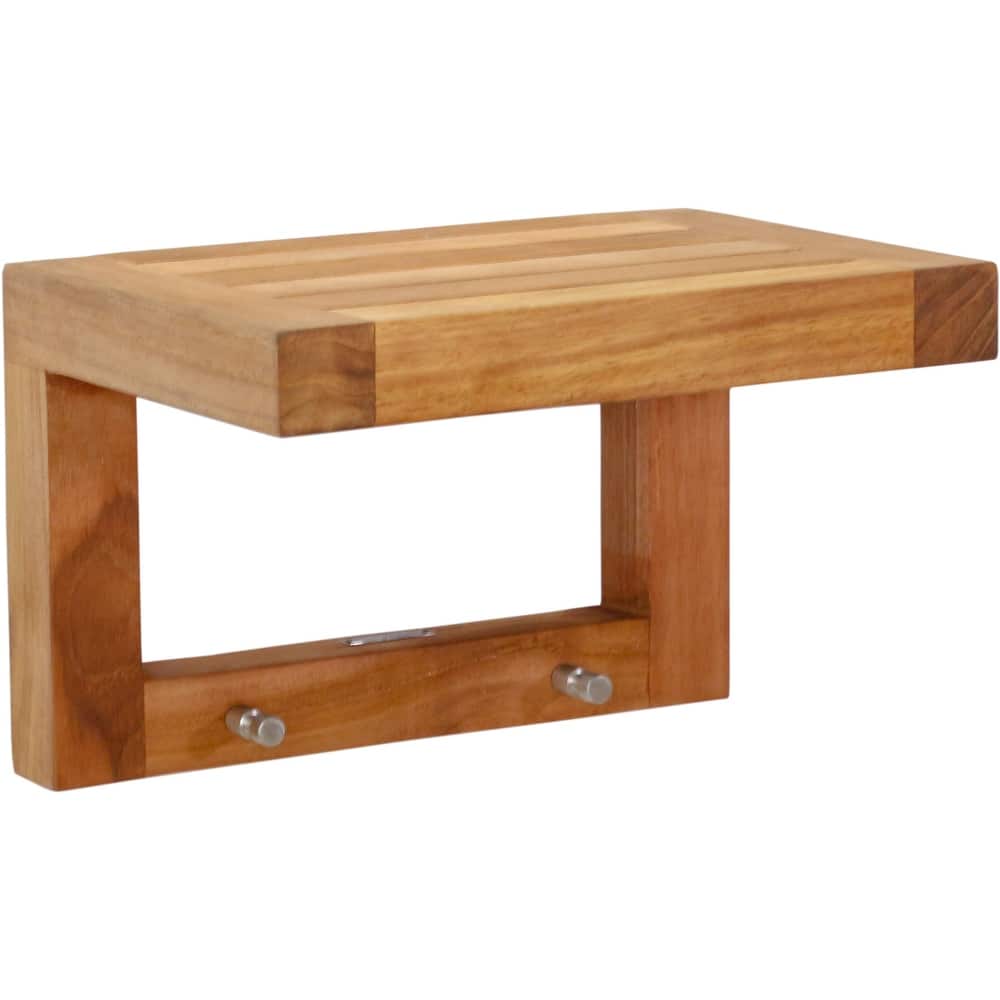 Moa Teak Wall Shelf with Hooks