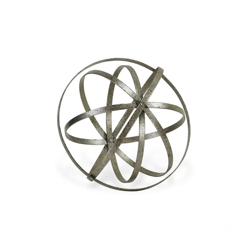 HomeRoots 10" Silver Metal Hand Painted Decorative Orb Tabletop Sculpture - 10' X '10' X '10