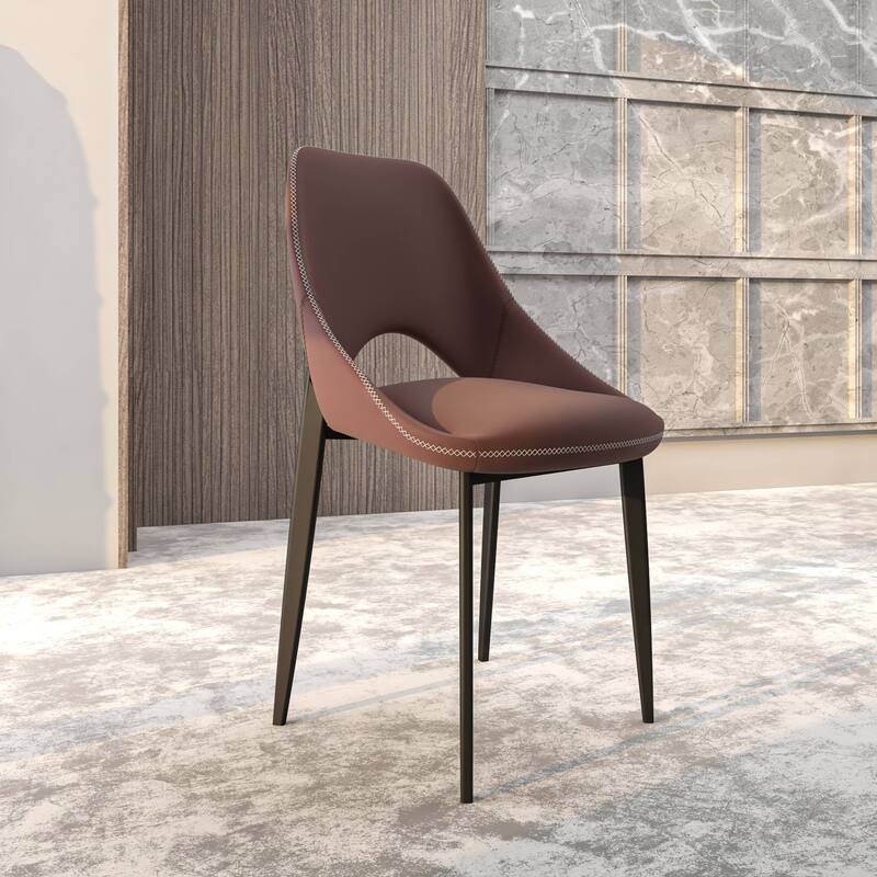 Amalfi Set of 2 Dining Chairs- Elegant Mid-Century Modern Chair w Open Back & Metal Legs for Kitchen, Dining Room & Small Spaces