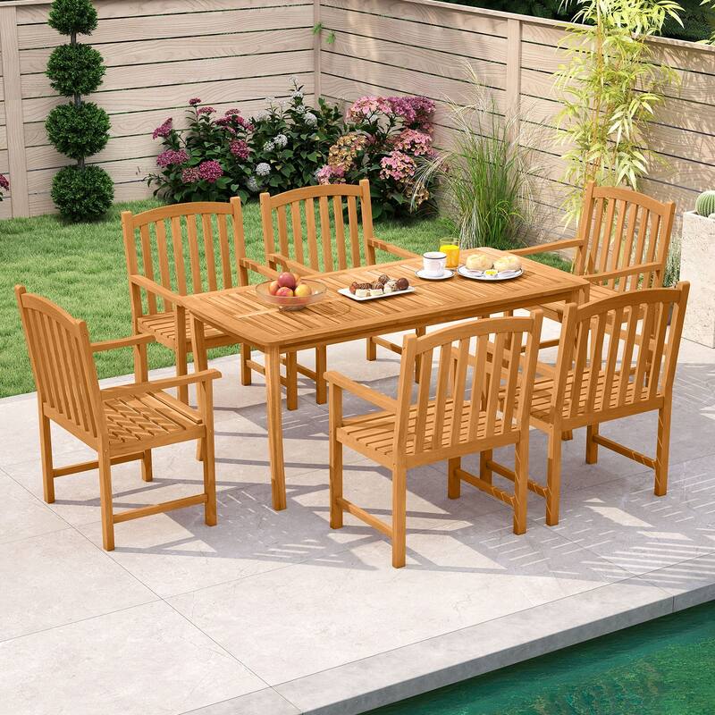 Gymax 4PCS Outdoor Dining Chairs Acacia Wood Slatted Patio Chairs w/